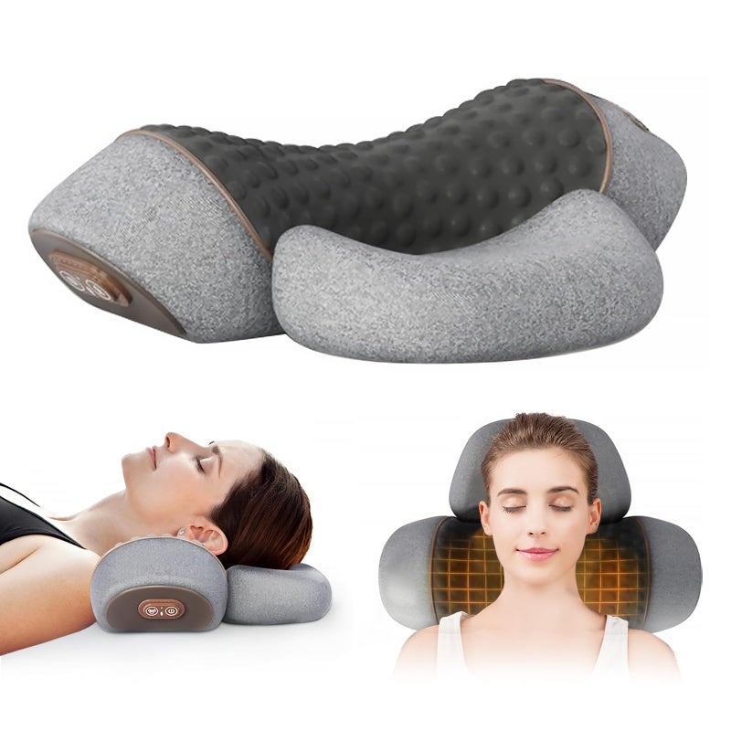 3 in 1 Neck Massager, 2025 New Heated Massage Neck Pillow, Cervical Traction Bed Back Pillow Sleeping, Deep Massage and Relaxation, Ergonomic Design